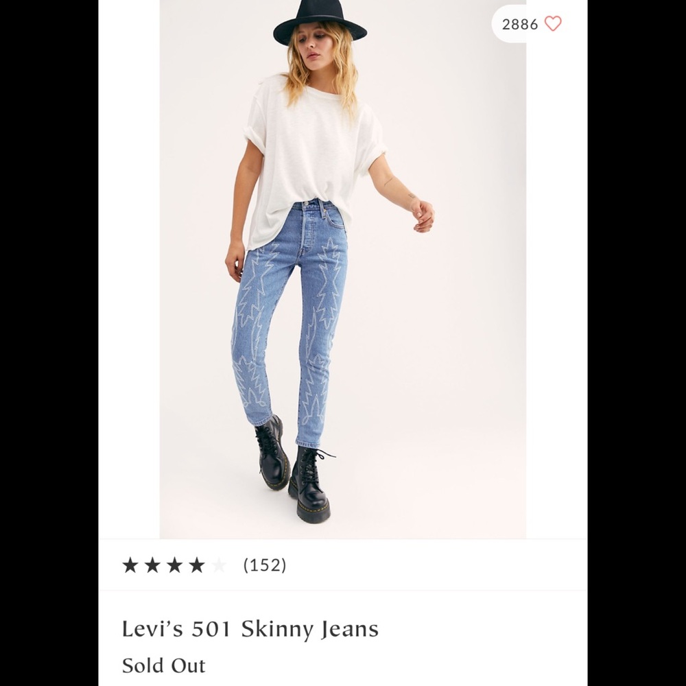 NWT Embroidered Del Norte Levi’s 501 Jeans